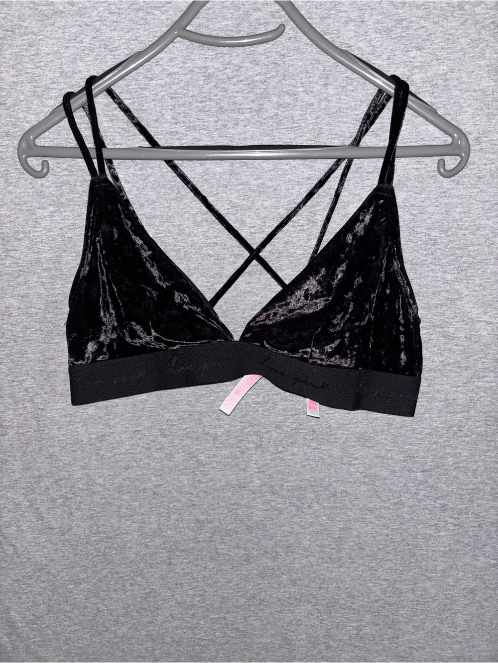 PINK Victoria's Secret Black Velvet Crisscross Bralette Size XL